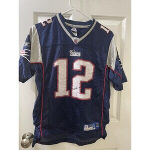 Vintage New England Patriots Youth Jersey #12 Brady Reebok Large 14-16 17.5x27.5